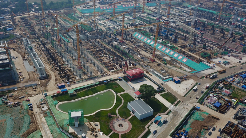 在京雄城际铁路施工工地里逛公园、赏荷花
